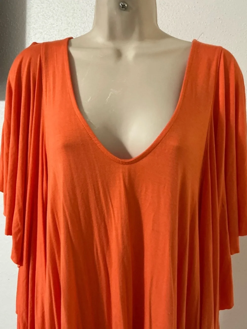 FP Beach Free People Dress Orange Scoop Neck with Flutter Sleeves Size Large